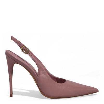 Scarpin Slingback Couro Salto Alto Rosê