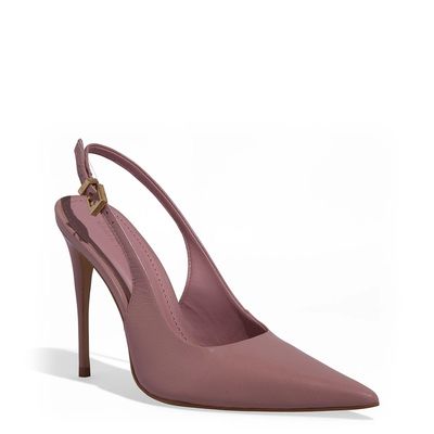 Scarpin Slingback Couro Salto Alto Rosê