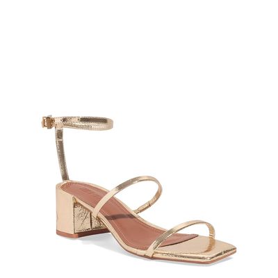 Sandália Lolla Couro Metalizado Dourada Salto Bloco