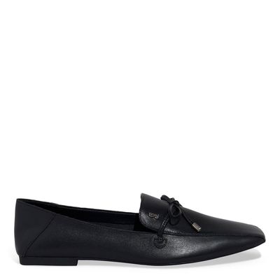 Sapato Mocassim Preto Couro Bico Quadrado