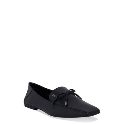 Sapato Mocassim Preto Couro Bico Quadrado