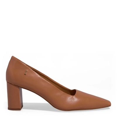 Scarpin Couro Bico Quadrado Recorte Marrom