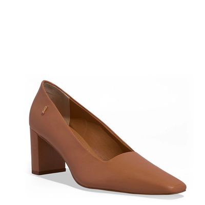 Scarpin Couro Bico Quadrado Recorte Marrom