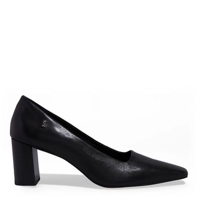 Scarpin Couro Bico Quadrado Recorte Preto