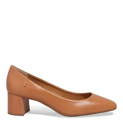 Scarpin Boneca Couro Caramelo Salto Bloco