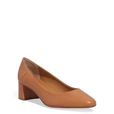 Scarpin Boneca Couro Caramelo Salto Bloco