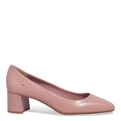 Scarpin Boneca Couro Rosê Salto Bloco