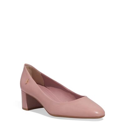 Scarpin Boneca Couro Rosê Salto Bloco
