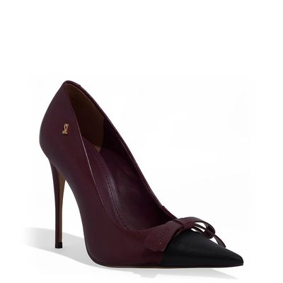 Scarpin Couro Pelica Roxo Salto Alto Laço