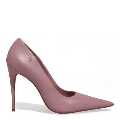 Scarpin Couro Salto Alto Rosê Bico Fino