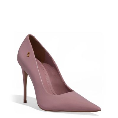 Scarpin Couro Salto Alto Rosê Bico Fino