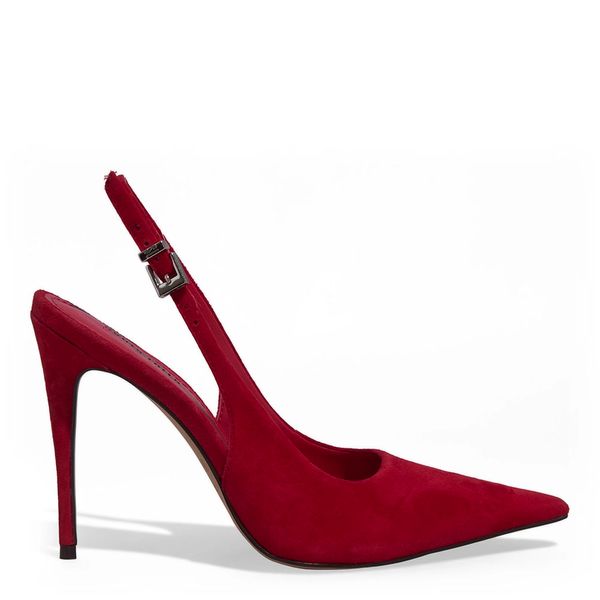 Scarpin Slingback Couro Camurça Vermelho Salto Agulha