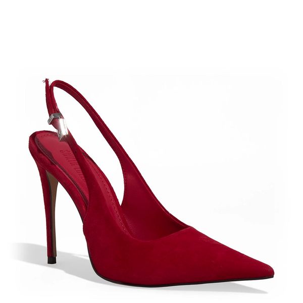 Scarpin Slingback Couro Camurça Vermelho Salto Agulha
