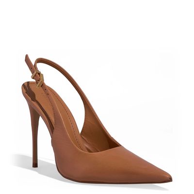 Scarpin Slingback Couro Salto Alto Caramelo