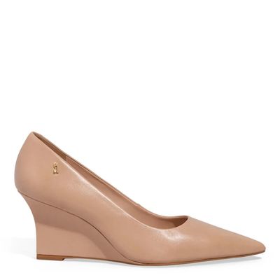 Scarpin Anabela Couro Rosê Bico Fino