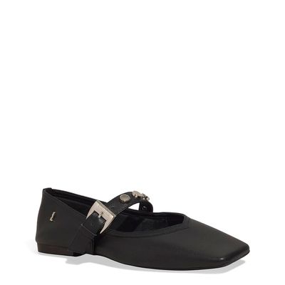 Sapatilha Couro Confort Bico Quadrado Preta