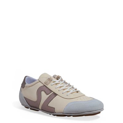 Tênis Couro Confort Recortes Azul E Marfim