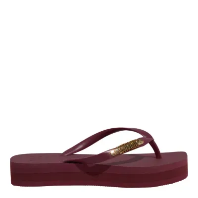 Chinelo Flatform Borracha Bico Quadrado Roxo Wine