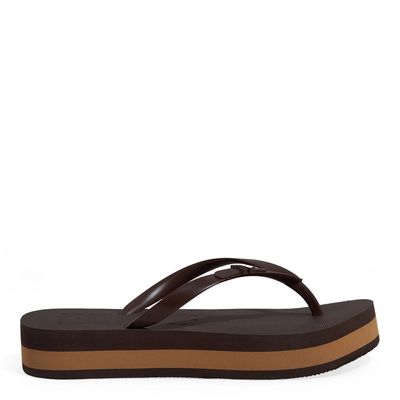 Chinelo Flatform Borracha Bico Quadrado Marrom Cocoa