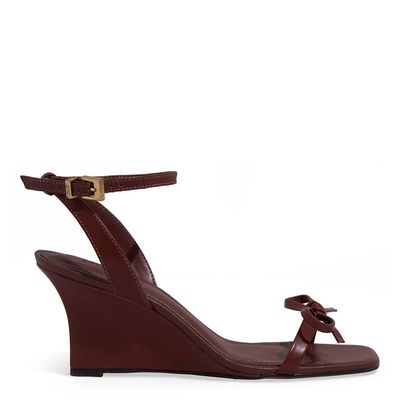 Sandália Anabela Couro Soft Marrom Terracota