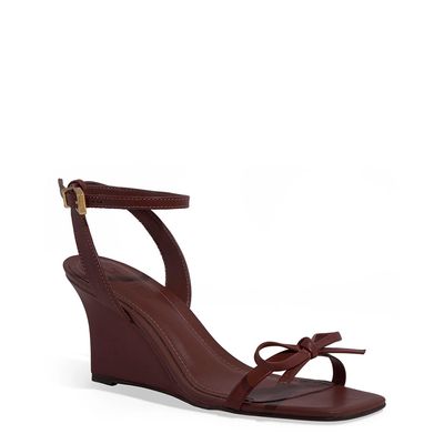 Sandália Anabela Couro Soft Marrom Terracota