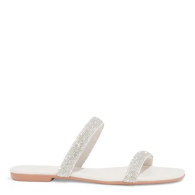 Rasteira Prata Bico Quadrado Tiras Brilho