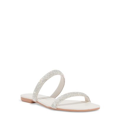 Rasteira Prata Bico Quadrado Tiras Brilho