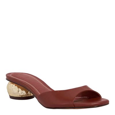 Mule Napa Marrom Salto Baixo Metalizado