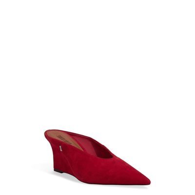 Scarpin Mule Couro Camurça Anabela Vermelho