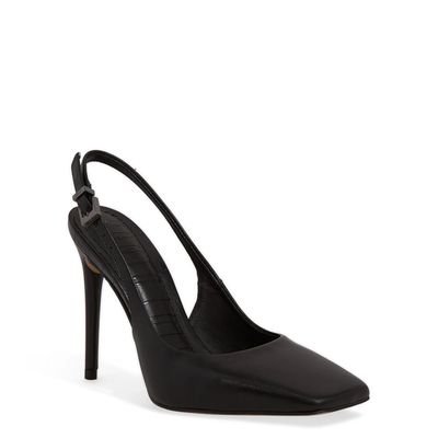 Scarpin Slingback Couro Preto Salto Alto