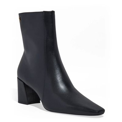 Bota Couro Cano Médio Preto Salto Bloco