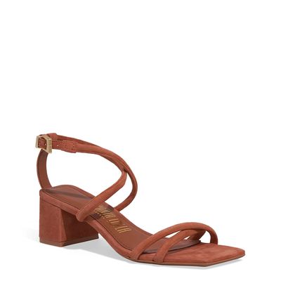 Sandália Couro Camurça Bico Quadrado Caramelo