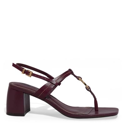 Sandália Thong Couro Soft Salto Bloco Roxo Berry