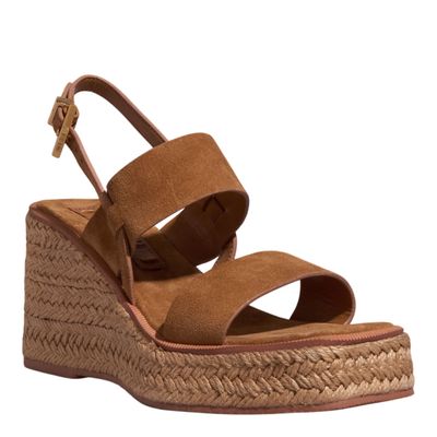 Sandália Espadrille Anabela Couro Camurça Caramelo