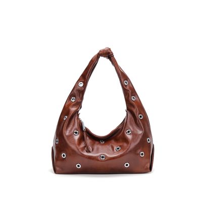 Bolsa Hobo Ilhós Soft Marrom Terracota Alça De Ombro