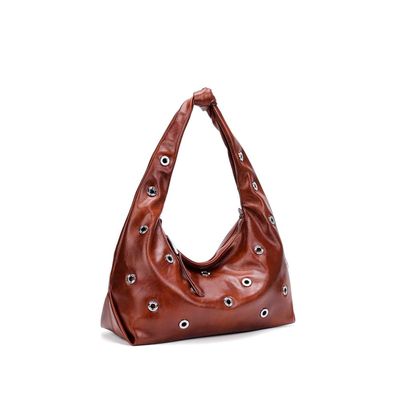 Bolsa Hobo Ilhós Soft Marrom Terracota Alça De Ombro