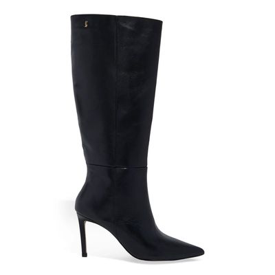 Bota Cano Longo Couro Bico Fino Preta