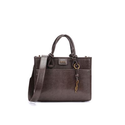 Bolsa Tote Grande Material Lizard Marrom Dark Alça Dupla