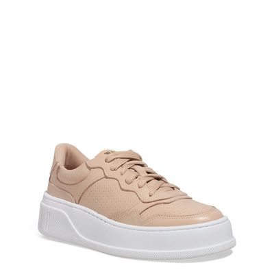 Tênis Couro Confort Plataforma Bege Sand