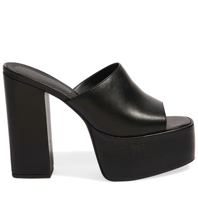 Tamanco Meia Pata Couro Soft Salto Alto Preto