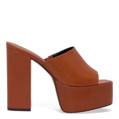 Tamanco Meia Pata Couro Soft Salto Alto Marrom