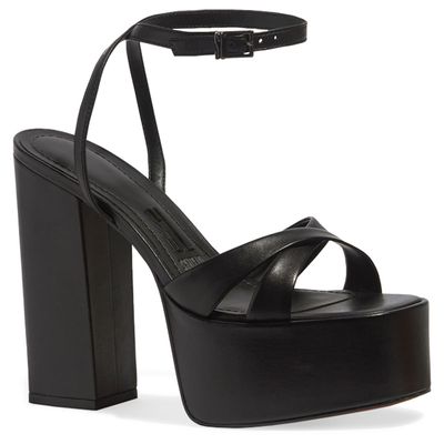 Sandália Meia Pata Plataforma Couro Salto Alto Preta