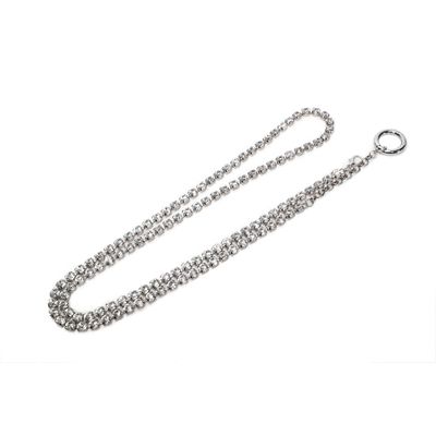 Cinto Corrente Metalizada Pedraria Cristal Prata