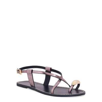 Rasteira De Dedo Couro Metalizada Prata