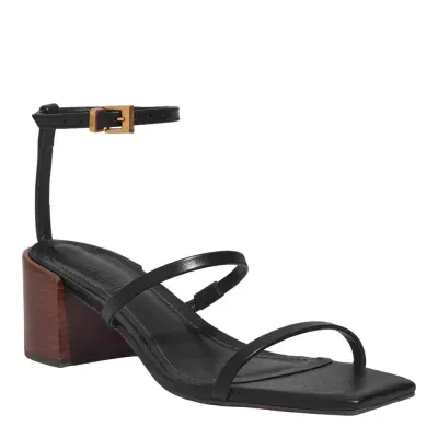 Sandália Couro Confort Preta Salto Bloco