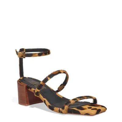 Sandália Couro Pelo Estampa Animal Print Onça Salto Bloco