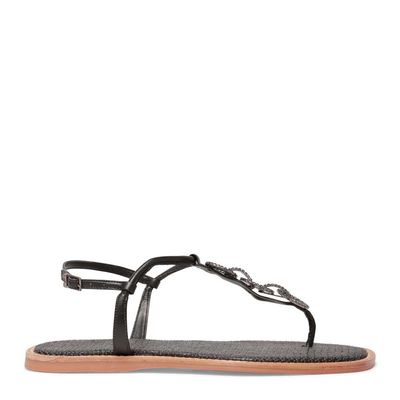 Rasteira Thong Shiny Lolla Brilho Strass Preta