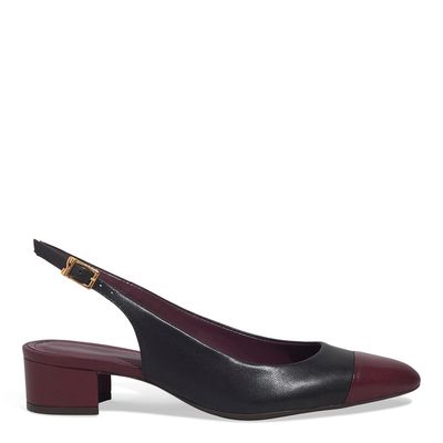 Scarpin Boneca Couro Salto Grosso Preto