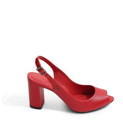 Peep Toe Couro Pelica Soft Vermelho Chilli