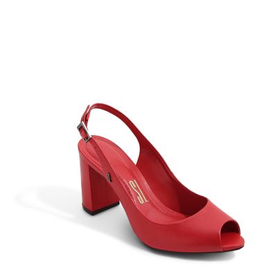 Peep Toe Couro Pelica Soft Vermelho Chilli